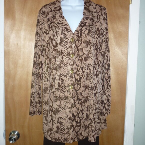 George Simonton SIMONTON Says Lurex Printed Knit Duster Brown Multi Large NWOT - Picture 3 of 11